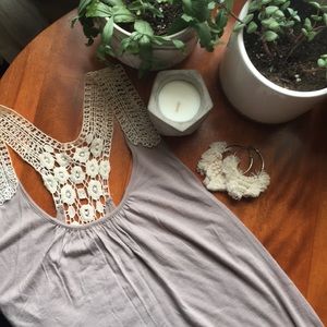 Sleeveless Gray Blouse with Crochet Detail